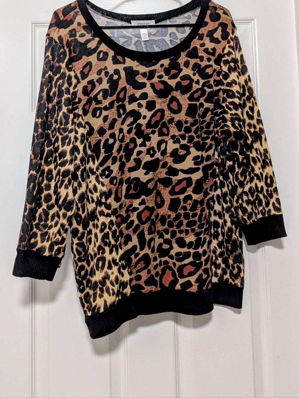 dressbarn Leopard Print Crewneck Sweater - Black and Brown